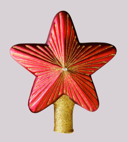 Gwiazda szklana dekorowana czerwona na czub choinki (SE)