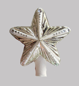 Gwiazda szklana dekorowana srebrna z kamieniami na czub choinki (SE)