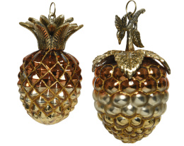 Zawieszka szklany ananas metalowe liście (190251) 13*8cm