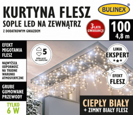 Kurtynka sople LED zewn. 100L+gn białe ciepłe +flash biały zimny (25-338) 4,8m/6W gumowany kabel