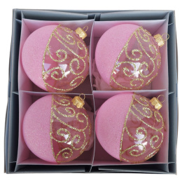 Bombki 100mm dekorowane ornament kpl.4szt: PINK & GOLD