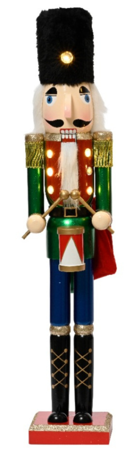 Nutcracker drewniany w czarnej czapce z oświetleniem LED (486697)