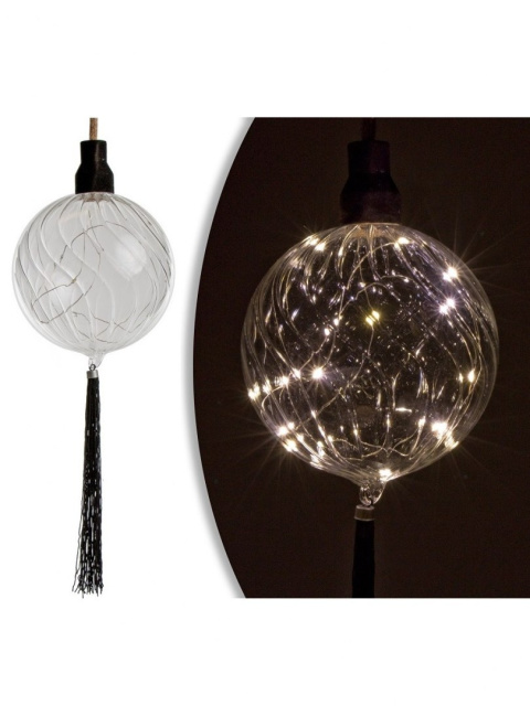 Kula szklana LED 15cm przezroczysta z czarnym chwostem (ART17568) dł.115cm na baterie2*AA