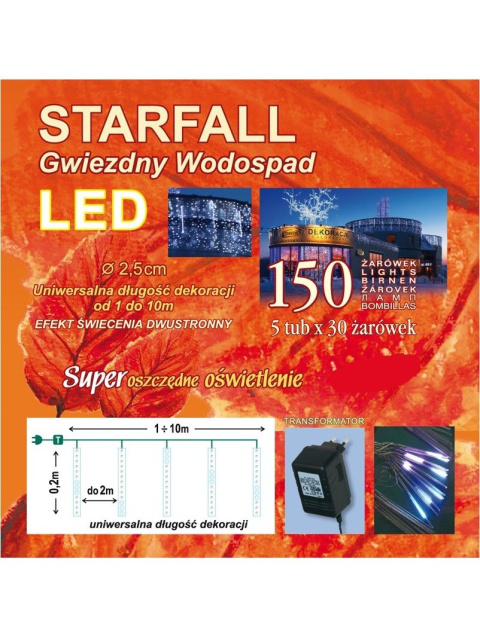 Gwiezdny wodospad 5tub*60cm 300LED 10mb b.zimne (DLT-60-CMT/W)