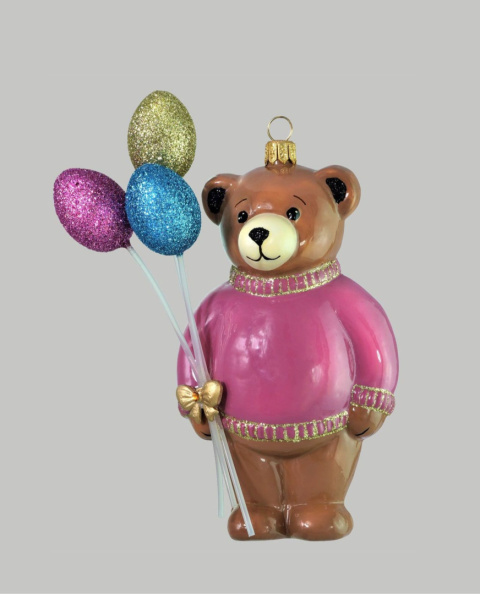 GlitterLab bauble: Teddy bear with balloons pink (4015BAL2)